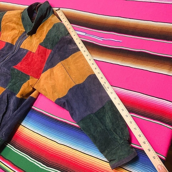 Vintage Patchwork Leather Bomber Jacket Men's M Colorful 80s 90s Lined Korea - Picture 10 of 12